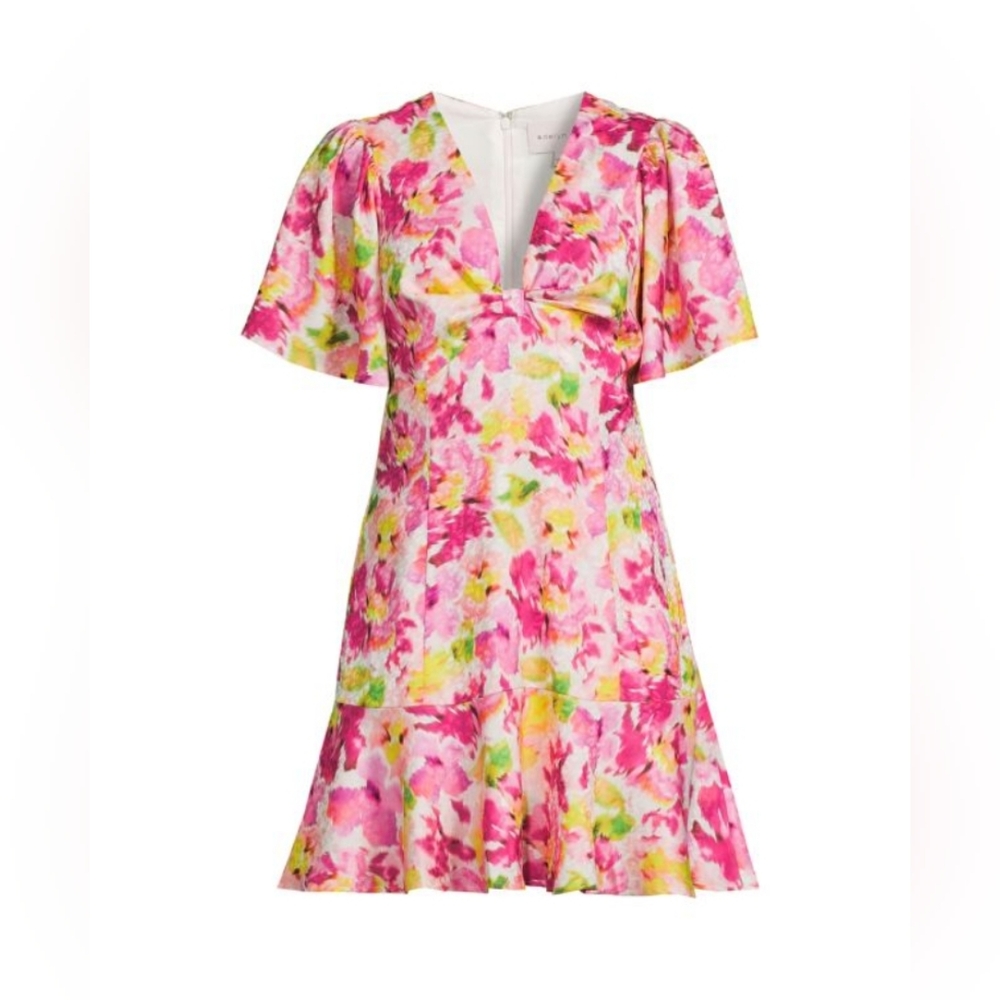 Adelyn Rae XS Floral Mini Dress Iridescent Leopard Print A-Line Flounce Hem